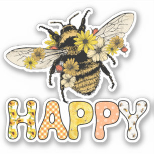Cute Bee Happy Honeybee Flowers Sticker