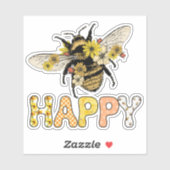 Cute Bee Happy Honeybee Flowers Sticker (Vel)