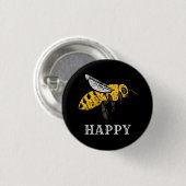 Cute bee Happy Ronde Button 3,2 Cm (Voorkant /achterkant)
