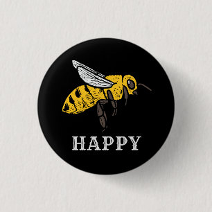 Cute bee Happy Ronde Button 3,2 Cm