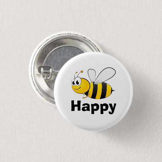 Cute Bee Happy Ronde Button 3,2 Cm (Voorkant /achterkant)