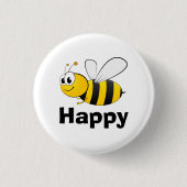 Cute Bee Happy Ronde Button 3,2 Cm (Voorkant)