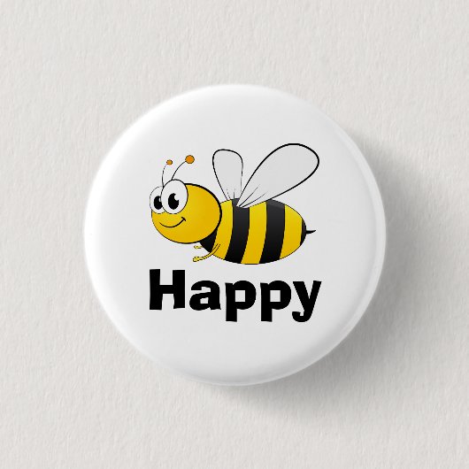 Cute Bee Happy Ronde Button 3,2 Cm (Voorkant)