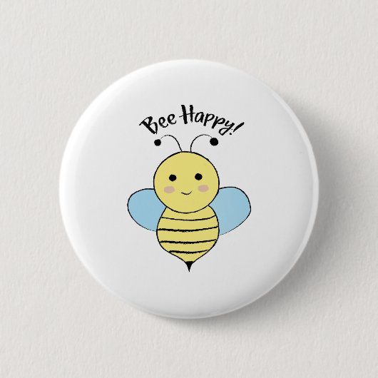 Cute Bee Happy Ronde Button 5,7 Cm (Voorkant)