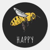 Cute bee Happy Ronde Sticker (Voorkant)