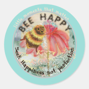 Cute Bee Happy Ronde Sticker
