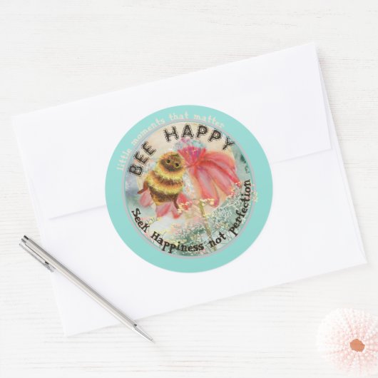 Cute Bee Happy Ronde Sticker (Envelop)