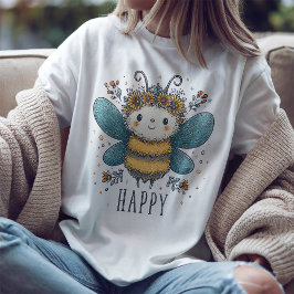 Cute Bee Happy Watercolor Bloemen T-shirt