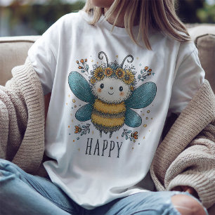 Cute Bee Happy Watercolor Bloemen T-shirt