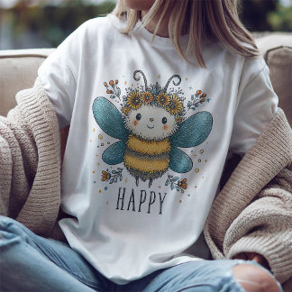 Cute Bee Happy Watercolor Bloemen T-shirt