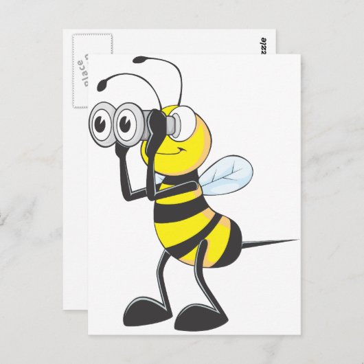 Cute Bee Holding Binocles die iets bekijken Briefkaart (Voorkant / Achterkant)