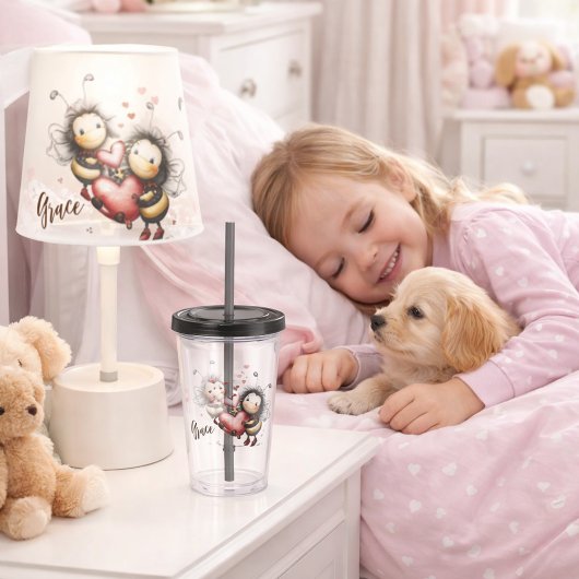 Cute Bee Holding Heart Acryl Drinkbeker