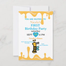 Cute Bee Honey Drips 1e verjaardagsuitnodiging aan Kaart