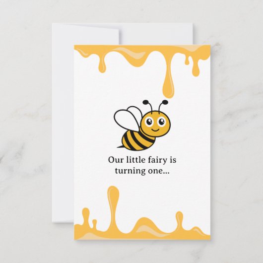 Cute Bee Honey Drips 1st Birthday Invite Adaptable Kaart (Achterkant)