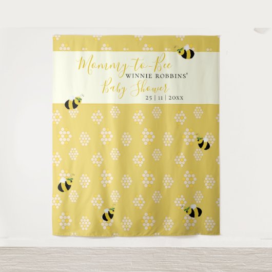 Cute Bee Honingraat Moeders Bij Baby Shower Foto Wandkleed (Voorkant)