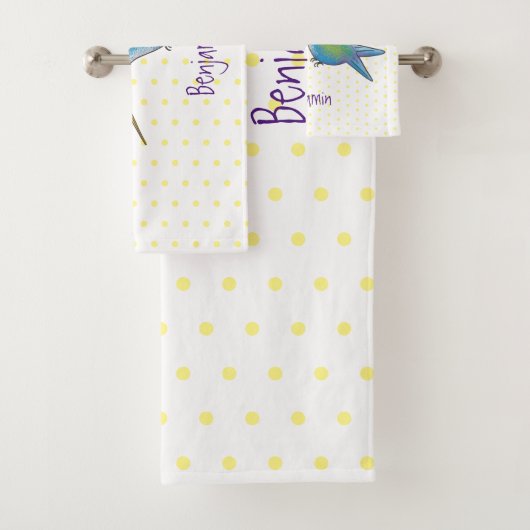 Cute bee hummingbird cartoon illustration bad handdoek (Insitu)