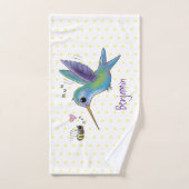 Cute bee hummingbird cartoon illustration bad handdoek (Handdoek)