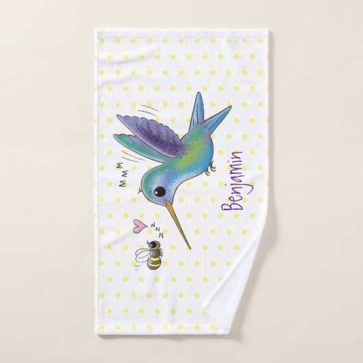 Cute bee hummingbird cartoon illustration bad handdoek (Handdoek)