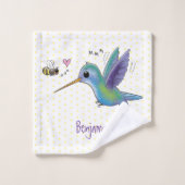Cute bee hummingbird cartoon illustration bad handdoek (Wasdoekje)