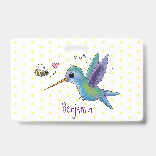 Cute bee hummingbird cartoon illustration badge (Voorkant)