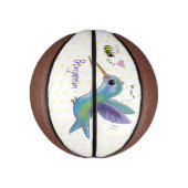 Cute bee hummingbird cartoon illustration basketbal (Verticaal)