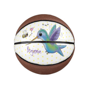 Cute bee hummingbird cartoon illustration basketbal