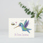 Cute bee hummingbird cartoon illustration briefkaart (Staand voorkant)