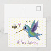 Cute bee hummingbird cartoon illustration briefkaart (Voorkant / Achterkant)