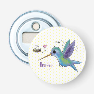 Cute bee hummingbird cartoon illustration button flesopener