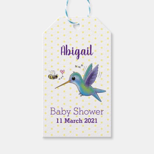 Cute bee hummingbird cartoon illustration cadeaulabel (Voorkant)