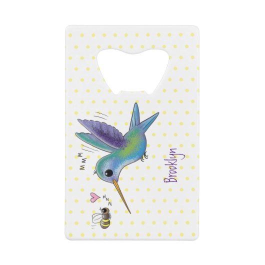 Cute bee hummingbird cartoon illustration creditkaart flessenopener (Voorkant)