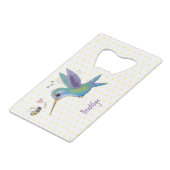 Cute bee hummingbird cartoon illustration creditkaart flessenopener (Achterkant Gekanteld)