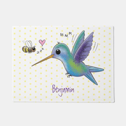Cute bee hummingbird cartoon illustration deurmat (Voorkant)