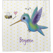 Cute bee hummingbird cartoon illustration douchegordijn (Voorkant)