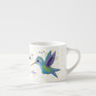 Cute bee hummingbird cartoon illustration espresso kop