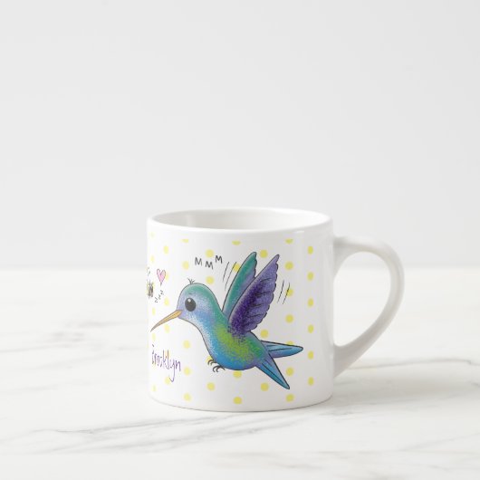 Cute bee hummingbird cartoon illustration espresso kop (Rechts)