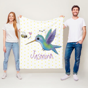 Cute bee hummingbird cartoon illustration fleece deken