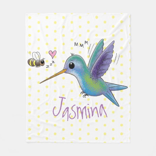 Cute bee hummingbird cartoon illustration fleece deken (Voorkant)