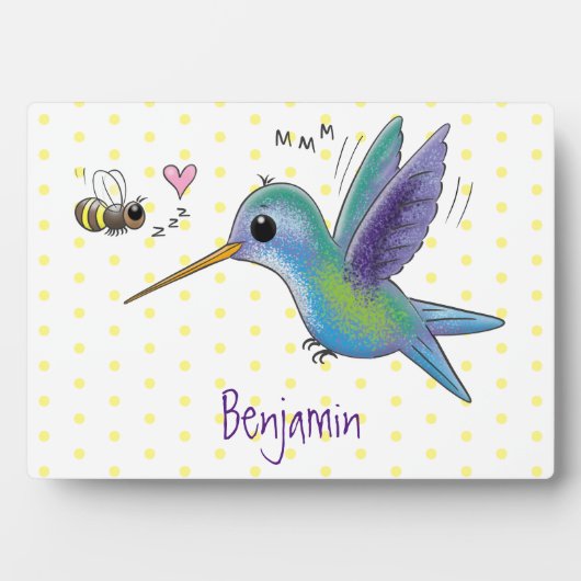 Cute bee hummingbird cartoon illustration fotoplaat (voorkant)