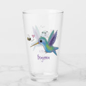 Cute bee hummingbird cartoon illustration glas (Achterkant)