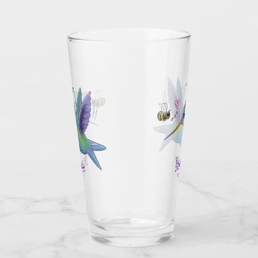 Cute bee hummingbird cartoon illustration glas (Rechts)