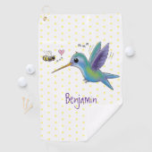 Cute bee hummingbird cartoon illustration golfhanddoek (Insitu)