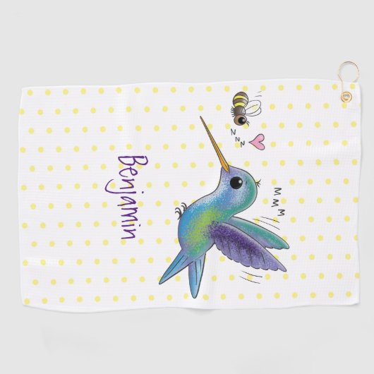 Cute bee hummingbird cartoon illustration golfhanddoek (Horizontaal)