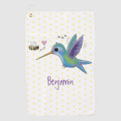 Cute bee hummingbird cartoon illustration golfhanddoek (Voorkant)