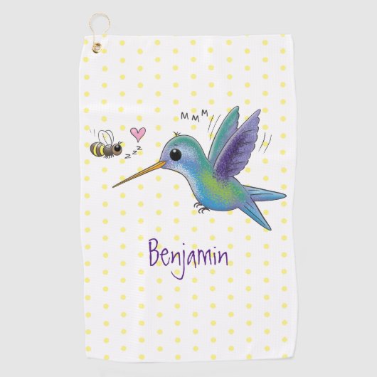 Cute bee hummingbird cartoon illustration golfhanddoek (Voorkant)