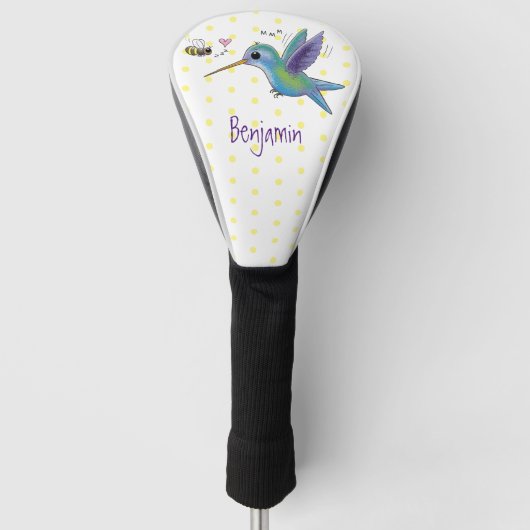 Cute bee hummingbird cartoon illustration golfheadcover (Voorkant)