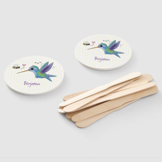 Cute bee hummingbird cartoon illustration handwaaier (Niet-gemonteerd)