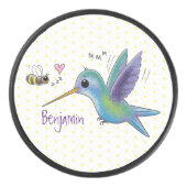 Cute bee hummingbird cartoon illustration hockey puck (Voorkant)