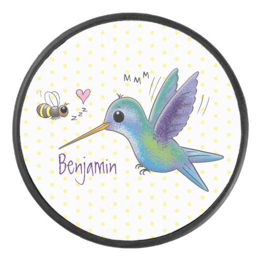 Cute bee hummingbird cartoon illustration hockey puck (Voorkant)