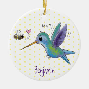 Cute bee hummingbird cartoon illustration keramisch ornament
